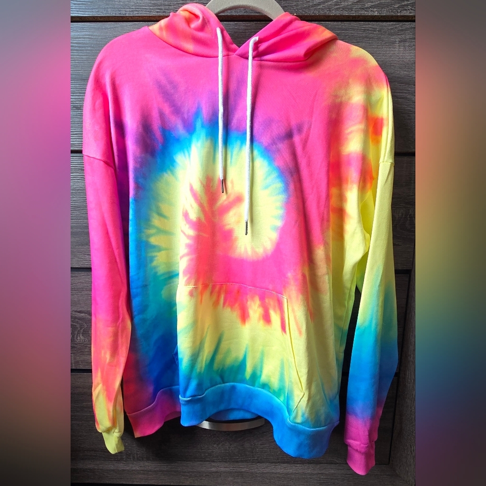 Neutral Tie Dye Hoodie – Oversized Cozy Lounge Sweatshirt – Women’s Large NWT